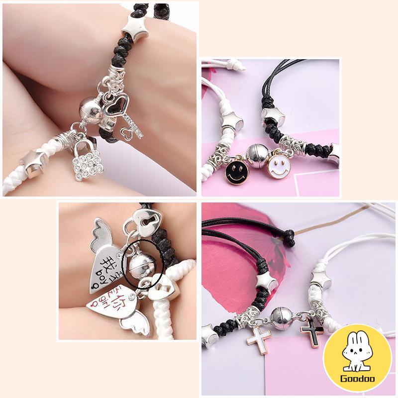 2 Pcs Fashion Magnet Gelang Palang Berbentuk Hati Kunci Gelang Wanita Pria Pasangan Perhiasan Aksesoris -Doo