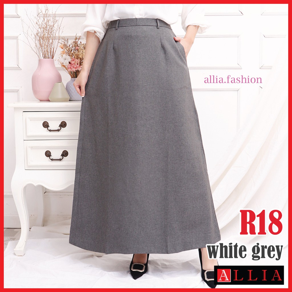 ALLIA R18 - White Grey - Rok A Line Wanita - Rok kerja wanita - Rok Payung - rok premium wanita
