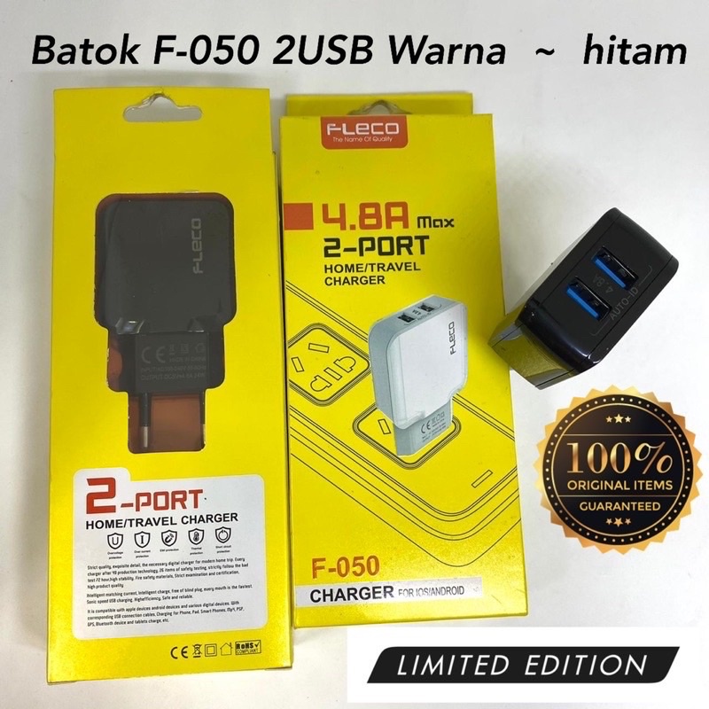 PROMO BATOK CHARGER FLECO F050 ORIGINAL 2USB 4.8A