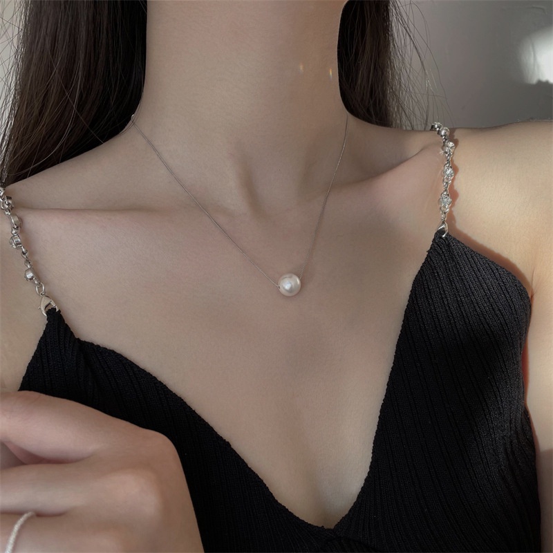 Korean Elegant Imitation Pearls Necklace/ INS Single Floating Pendant Pearl Clavicle Chain/ Trendy Single Layer Short Chains Choker