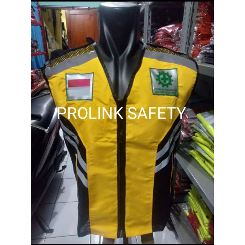 ROMPI SAFETY JUMBO XXXXL BERLOGO LENGKAP DADA PUNGGUNG KUNING HITAM BAHAN TASLAN SAMPING JARING