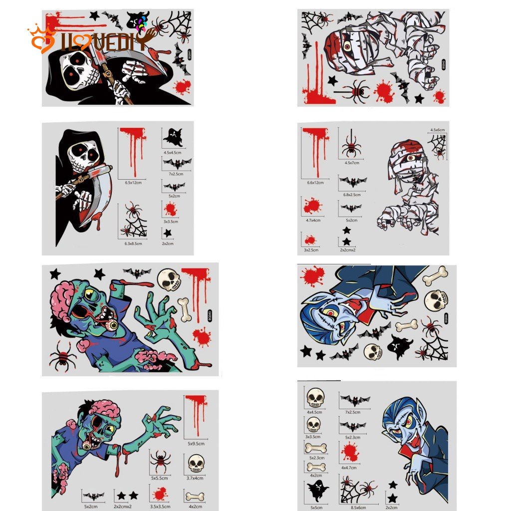 1 Stiker Dinding Decal Desain Kartun Tengkorak Dan Labu Untuk Dekorasi Halloween