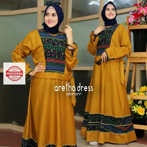 Maxi Dress Muslimah Etnik Kombinasi Cantik Aretha Dress by Abrorr
