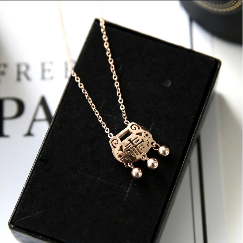 Kalung Titanium Etnis China Umur Panjang Warna Rose Gold dan Silver