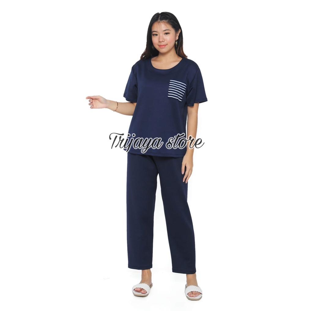 Trijaya . baju wanita stelan scuba cp celana panjang / setelan wanita lengan pendek allsize