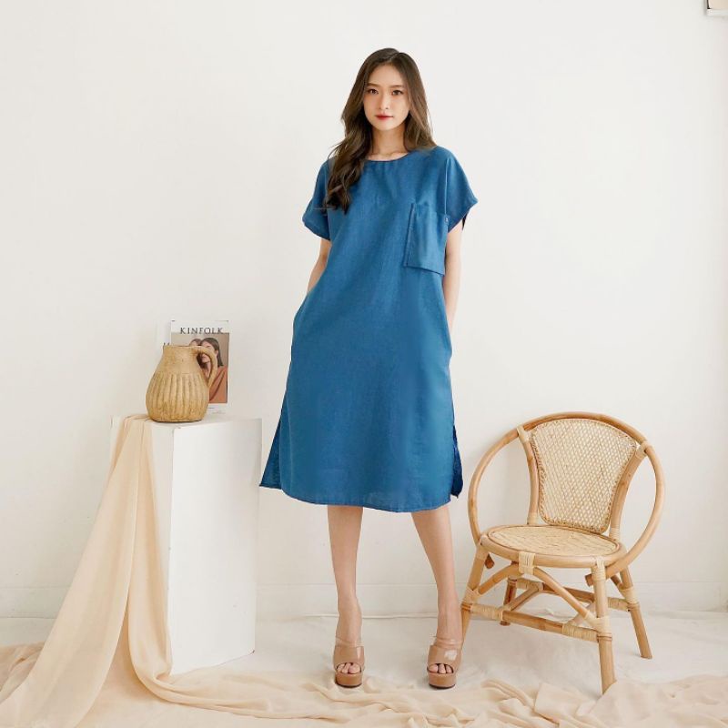 Virgo Pocket Dress / terusan wanita midi berkantong