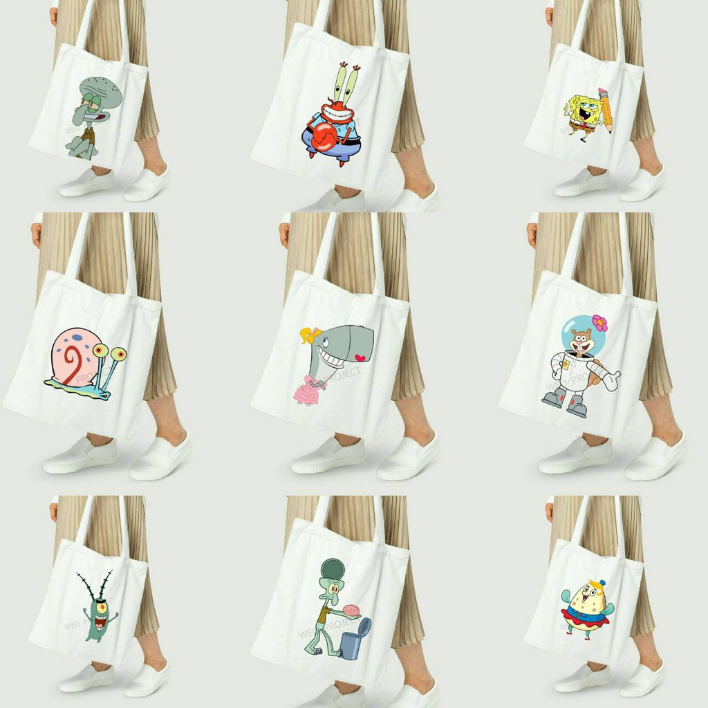 TOTE BAG KANVAS / TOTE BAG WANITA / TOTE BAG SPONGEBOB