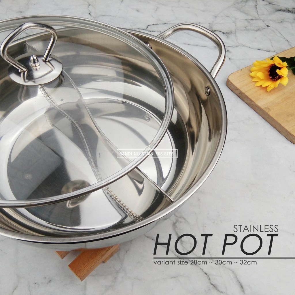 PANCI SHABU SEKAT 2 SUKIYAKI STEAMBOAT HOT POT HUO GUO STAINLESS TUTUP KACA