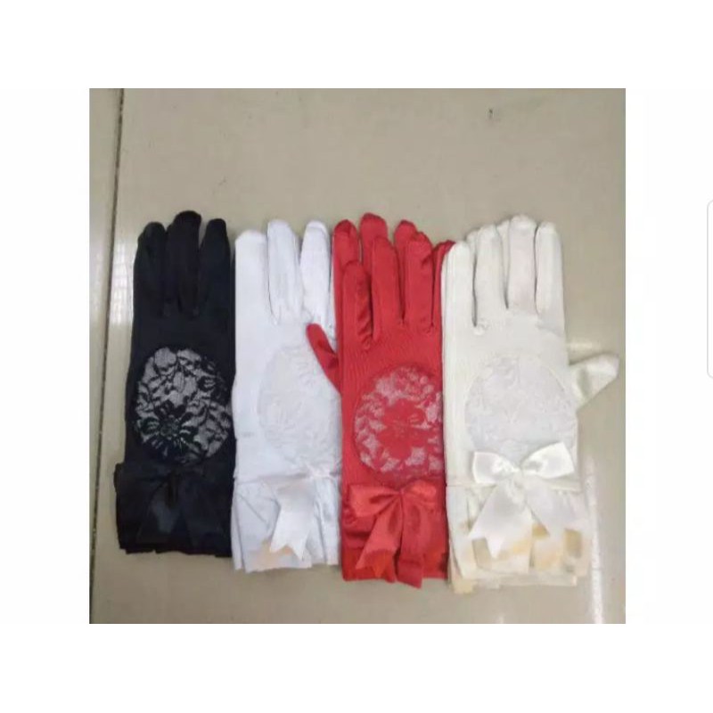 Sarung Tangan Pengantin Satin Pendek Kombinasi-Gloves Pesta