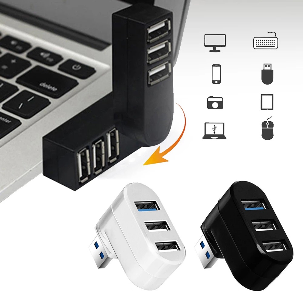 3 In 1 Usb 2.0 Port Hub / Splitter Mini Portabel Dapat Diputar 180 Derajat