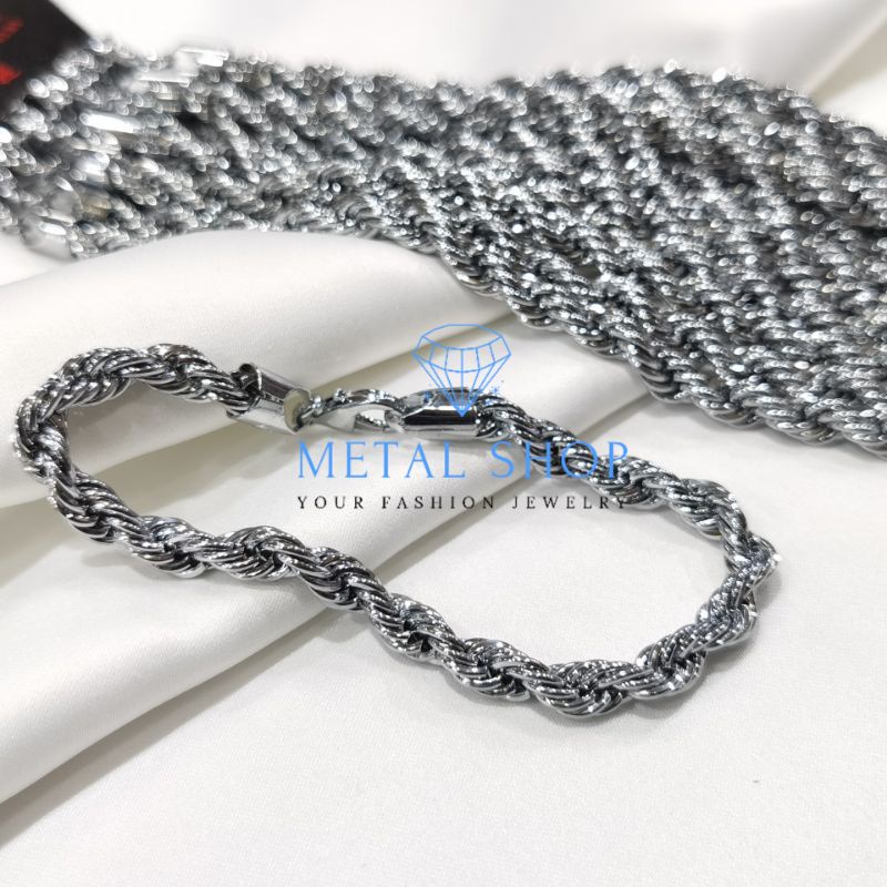 Gelang Rantai Tambang 12 Pcs Pria Warna Silver Panjang 20CM