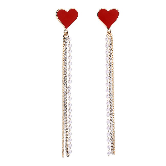 LRC Anting Tusuk Fashion Gold S925 Silver Needle Dripping Peach Heart Tassel Earrings F67613