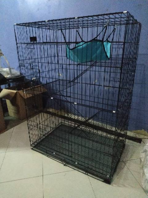 Kandang kucing roda 4 tingkat lipat ukuran XXXL 90x60x135 (Kode : 04S)