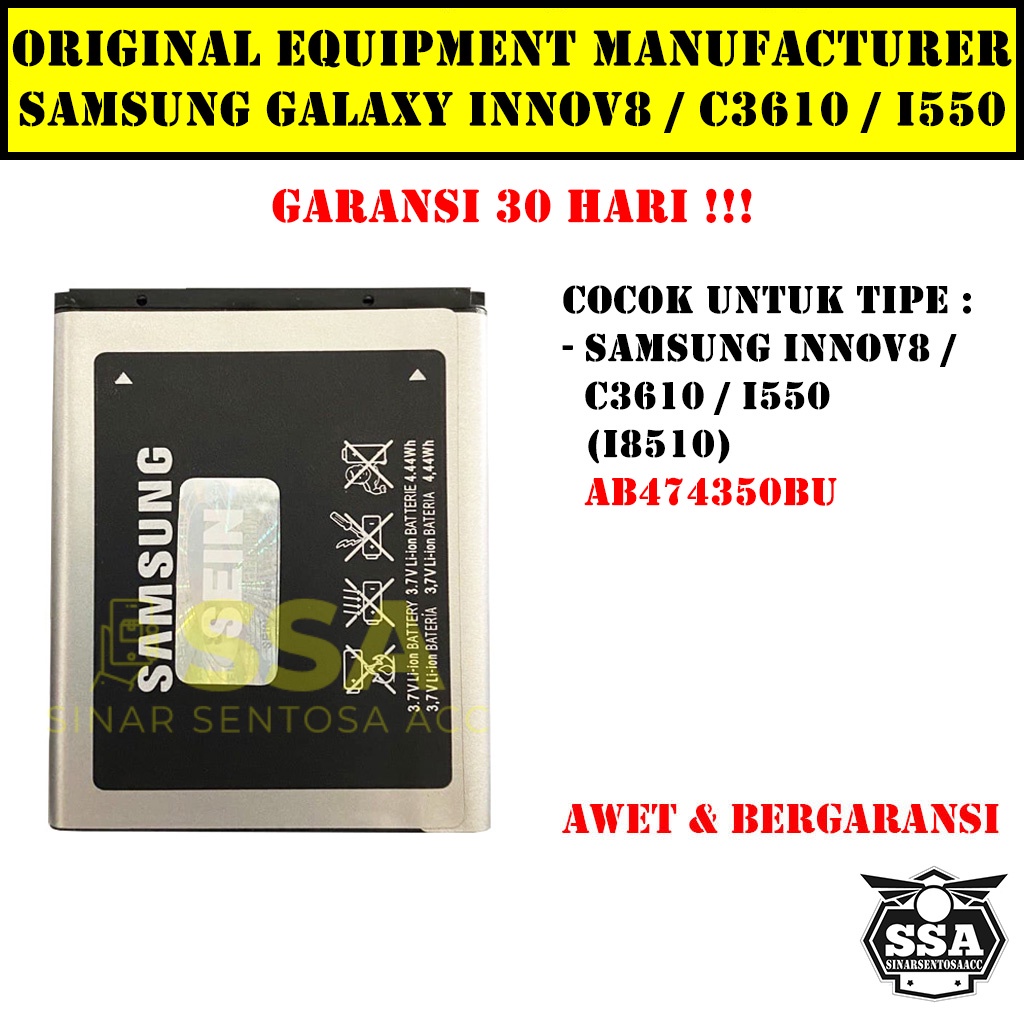 Baterai Original OEM Samsung Galaxy Innov8 C3610 I550 I680 INNOV 8 I8510 AB474350BU HP Ori Battery Batrai Batre Batu Batere GARANSI AWET MURAH