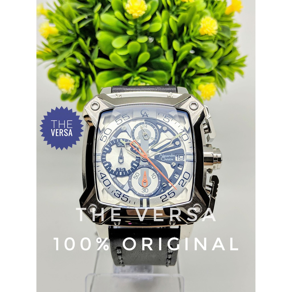 Alexandre Christie AC 3038 Jam Pria Kulit Silver White