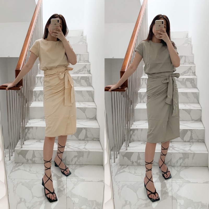 Sophia Set - Dress Wanita / Dress Linen / Rok Lilit / Wrap Skirt / Setelan Linen / Tied Dress / Dres