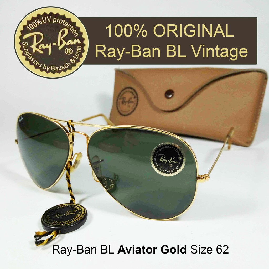 Kacamata Hitam RayBan BL Original USA Aviator Gold Size 62