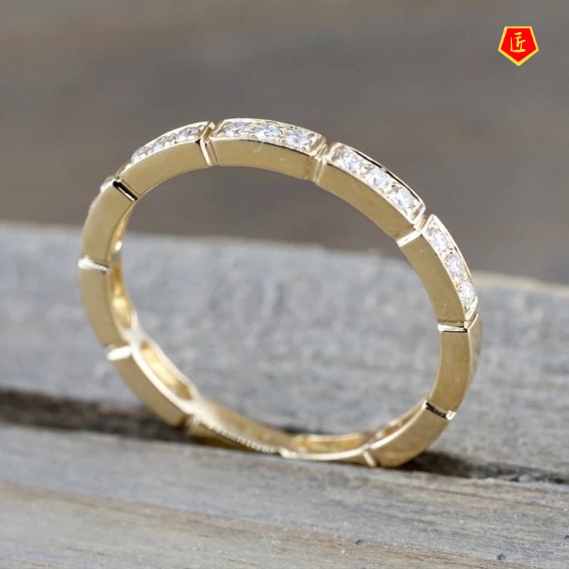 [Ready Stock]Simple Fashion Bar Ring 18K Rose Gold Micro Inlaid with Diamond