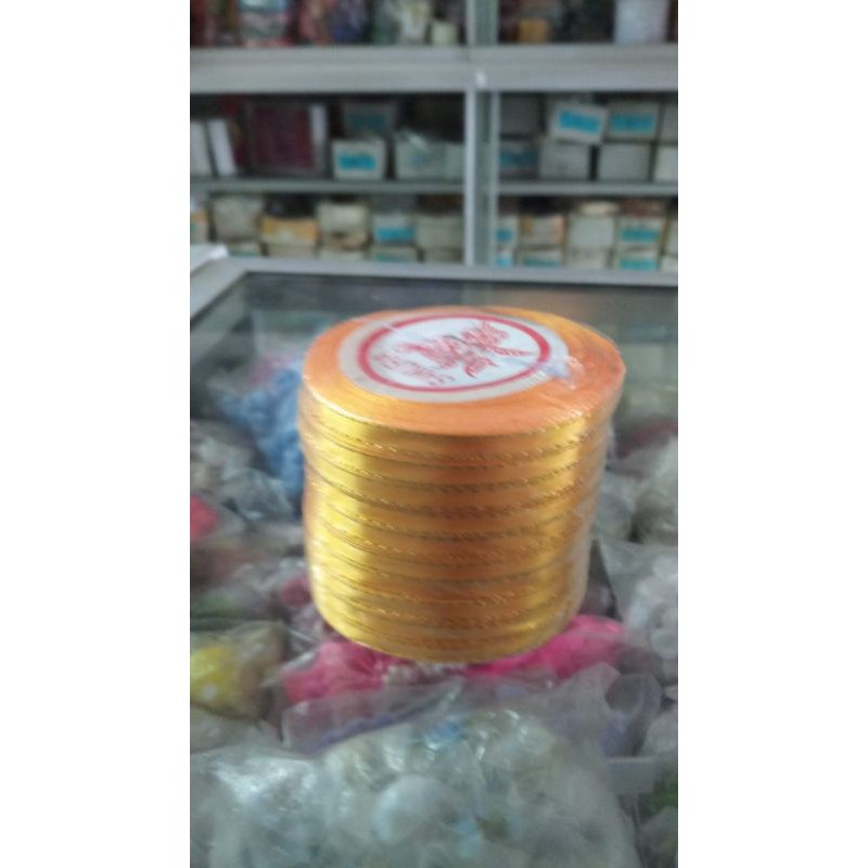 Pita satin lis emas 6mm rol 20 yard hiasan hampers parcel imlek cny lebaran ribbon