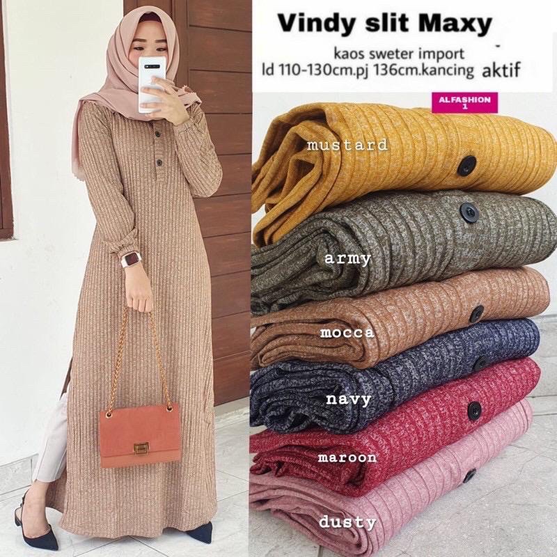 Vindy Slit Maxy - Gamis Rajut Sweter Import LD100 Busui / Gamis Import / R.11 - 213-5485