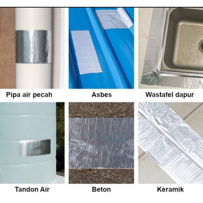 UKURAN (3-5-10-15) cm x 500 cm Lakban Anti Bocor Atap Anti Air Aluminum Foil Waterproof Pollak Lem Anti Bocor Atap Dinding Penambal Bocor Seng Lakban Anti Bocor Dinding Lakban Ajaib Spray Anti Bocor genteng dinding rembes hujan atap retak pipa wastapel