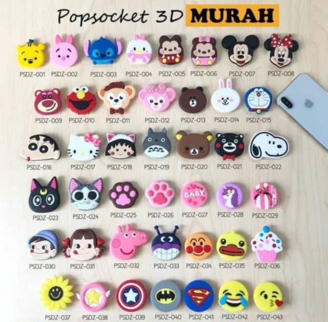 Pop Socket Import / Griptok 3d / Aksesoris HP Motif Acak (RANDOM)