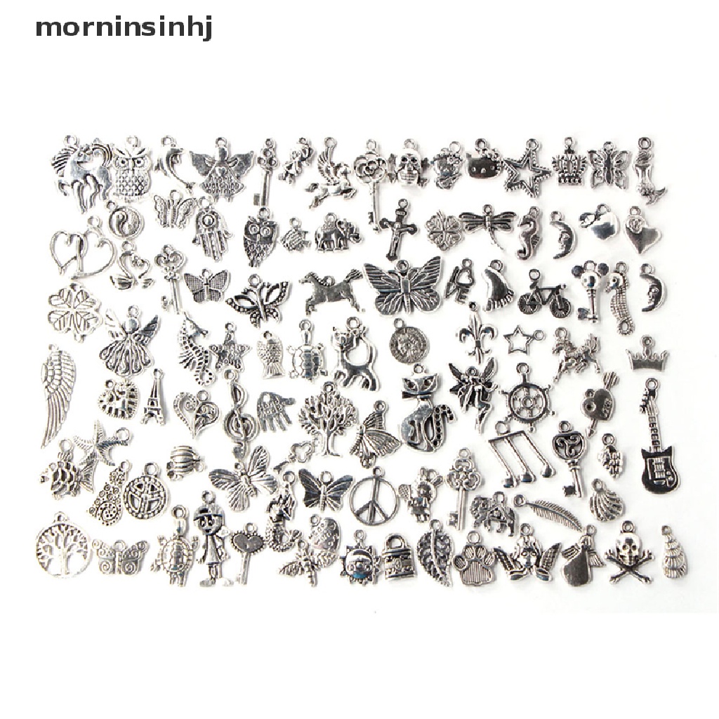 Mornin 100pcs Liontin Silver Tibet Campur Untuk Diy Perhiasan