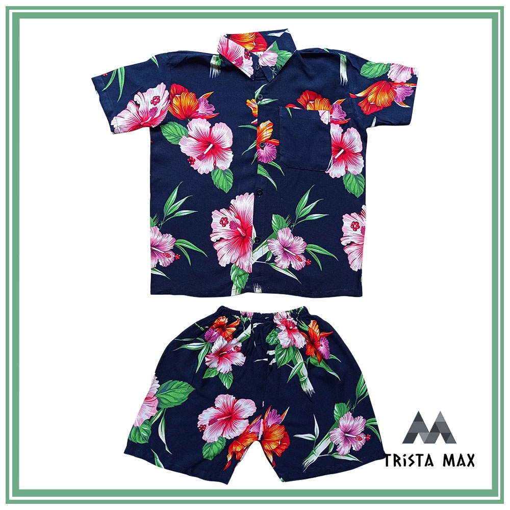 Baju Pantai Anak Laki Laki Setelan - Kemeja Hawai Anak Motif Bunga