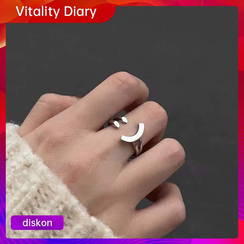 【COD❤️】Cincin Titanium Model Terbuka Adjustable Desain Smiling Face Warna Silver Untuk Korea Cincin 
