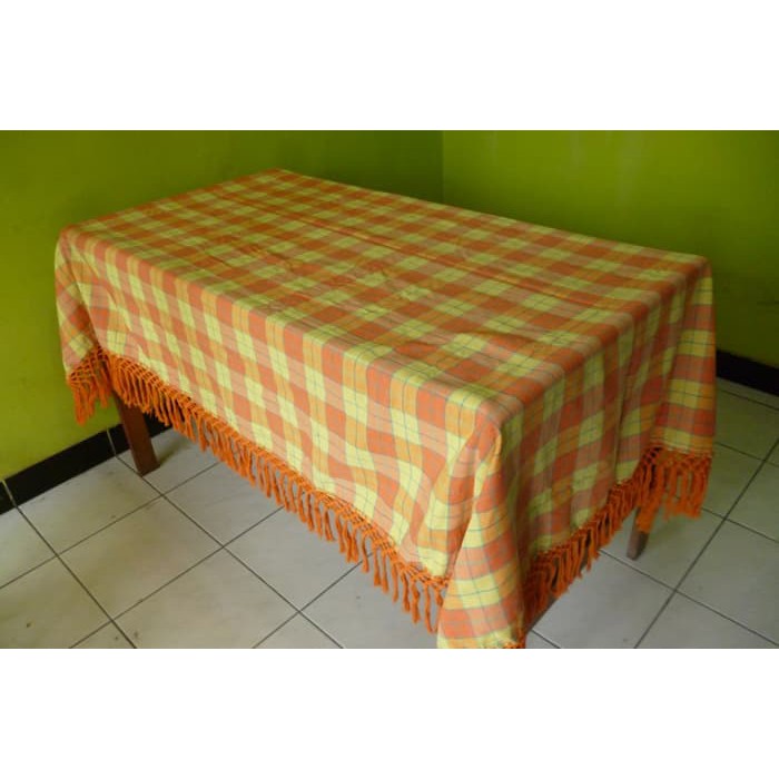 Taplak Meja Makan Kursi 4 Tenun Kotak Orange