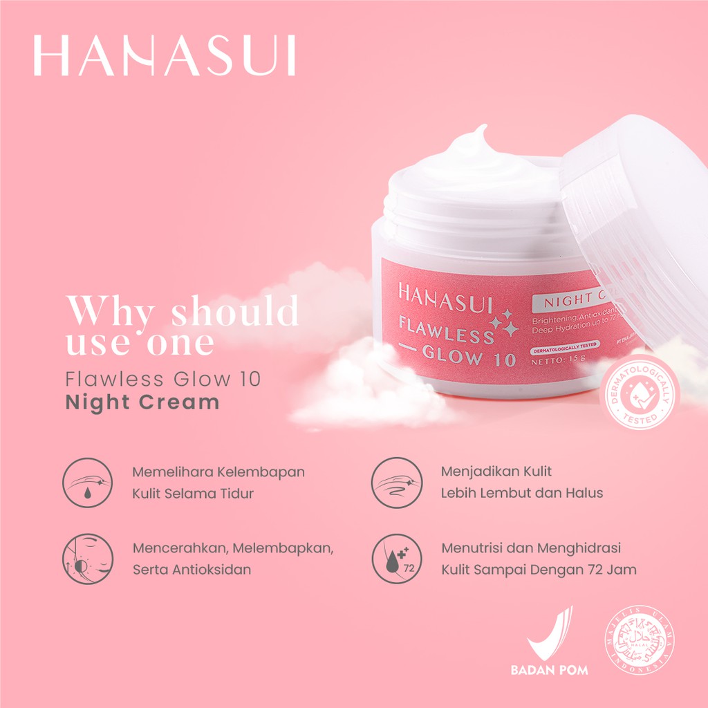 Hanasui Flawless Glow 10 Night Cream / Cream Malam Glowing