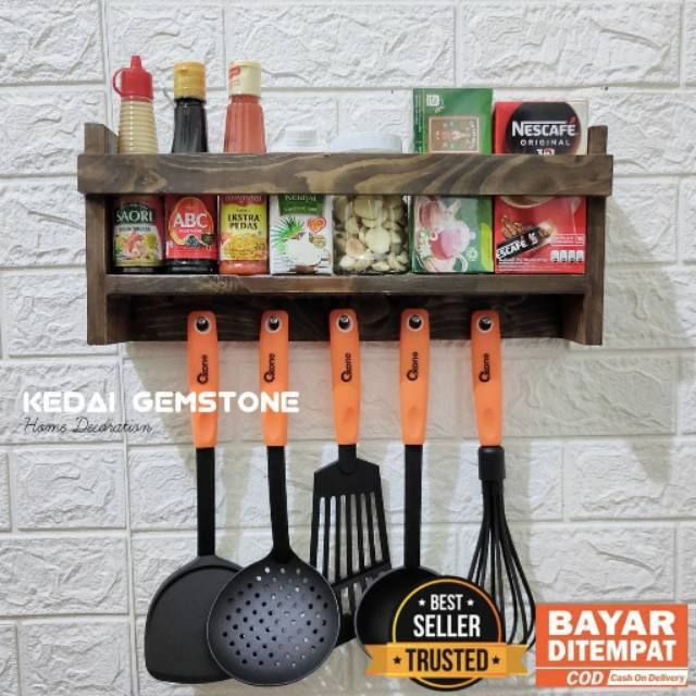 RAK DAPUR GANTUNG TEMPEL DINDING MINIMALIS / Rak Bumbu Dapur Serbaguna Lengkap Dengan Gantungan ikea