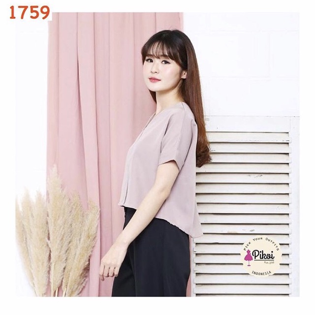 Blouse hitam lucu / blouse polos cantik / blouse import murah / blouse kantor cewe/ blouse crop 1759