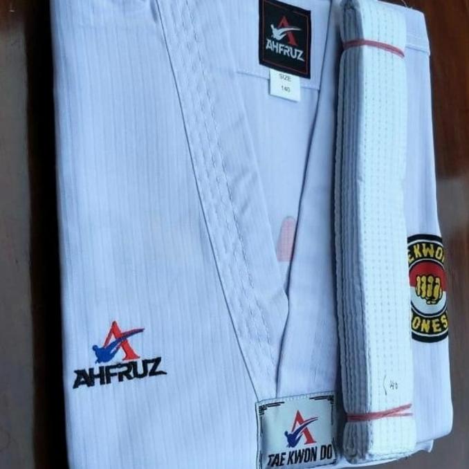 PROMO dobok Ahfruz baju seragam taekwondo pemula kerah putih