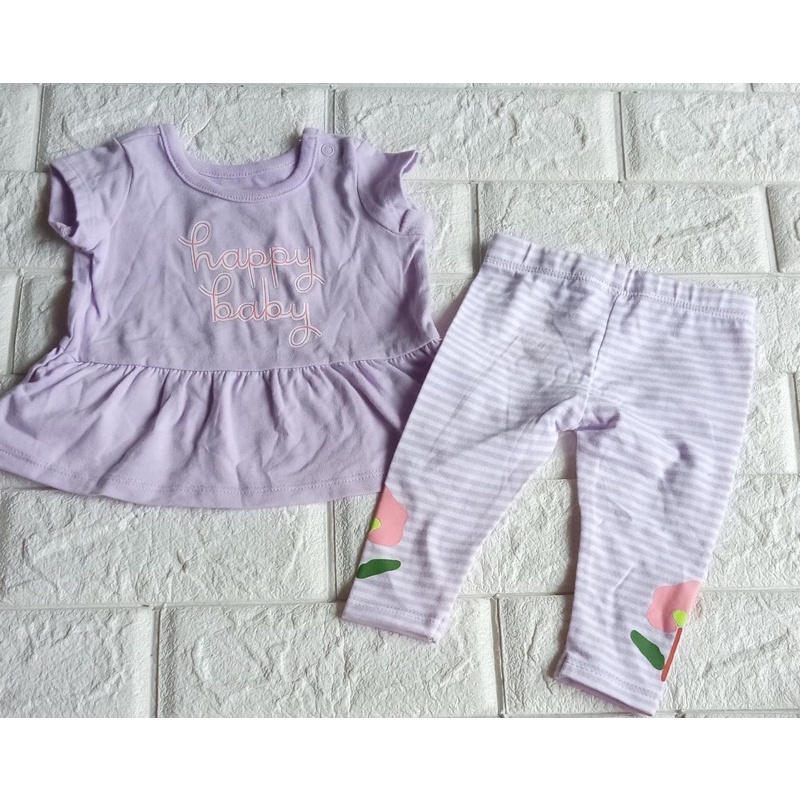setelan cat & jack happy baby lilac/Baju bayi ungu/Cat and jack set lengan pendek/baby girl
