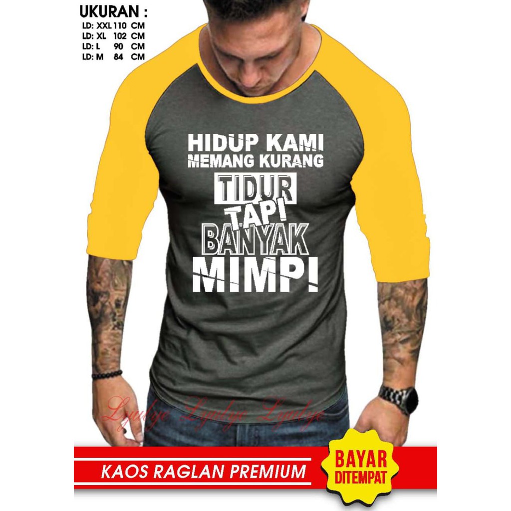 Kaos Raglan (B.MIMPI)/Kaos Pria Lengan 3/4/ Kaos Pria/ Kaos Cowok/ Kaos Oblong/Misty/Kaos