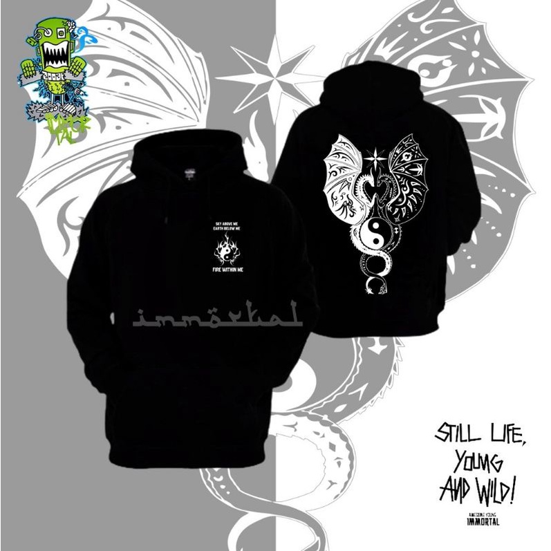 Jaket hoodie dewasa pria wanita yin yang naga