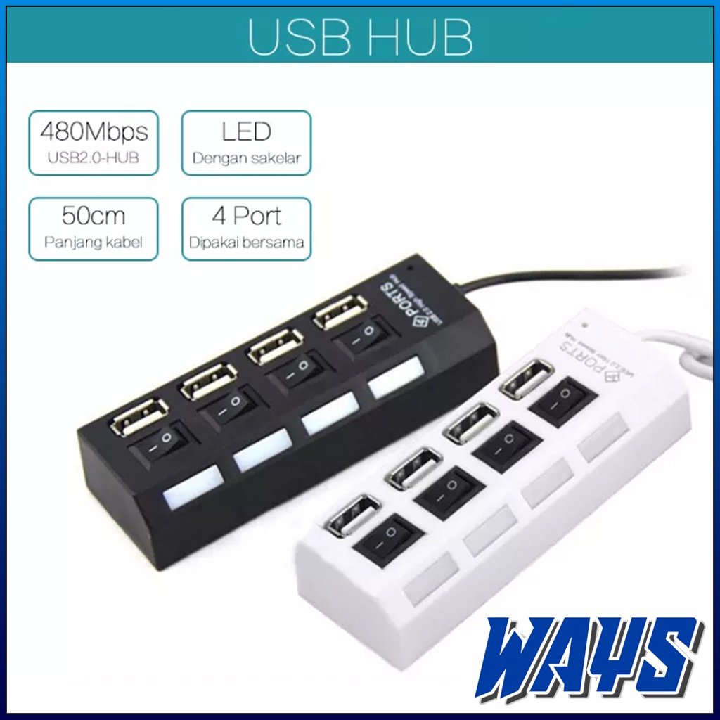 Z017 | USB Port Hub 4 Switch Saklar LED / Colokan Flashdisk Flash Drive Kabel Data Komputer Laptop