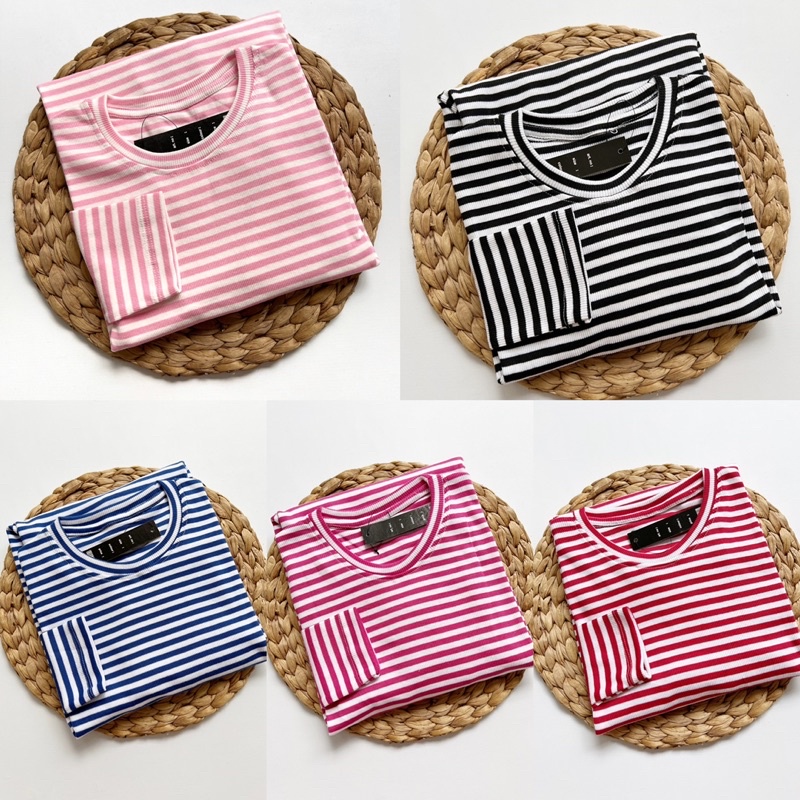 READYBASIC - BAJU KAOS LENGAN PANJANG BAHAN KATUN TEBAL STRIPE TEE