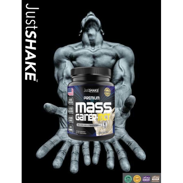 MASS GAINER+MCT PREMIUM JUSTSHAKE/SUSU PEMBENTUK OTOT PRIA DAN WANITA (1200gr)