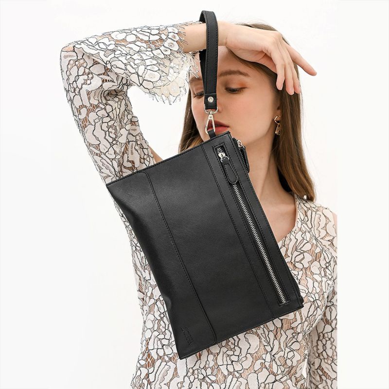 Clutch Wanita Dobel Zipper Hitam Anti air Pouch Kosmetik Makeup Serbaguna