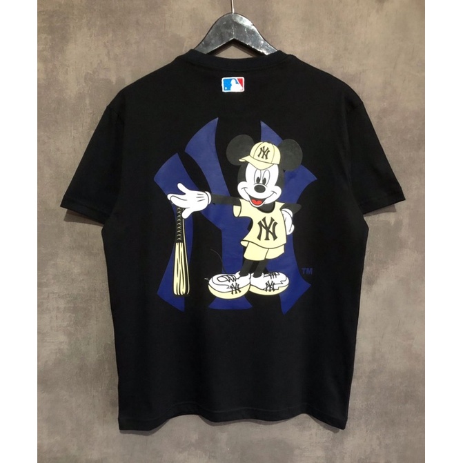 Kaos NY baju MLB Mickey Hitam Putih Pria Dan Wanita