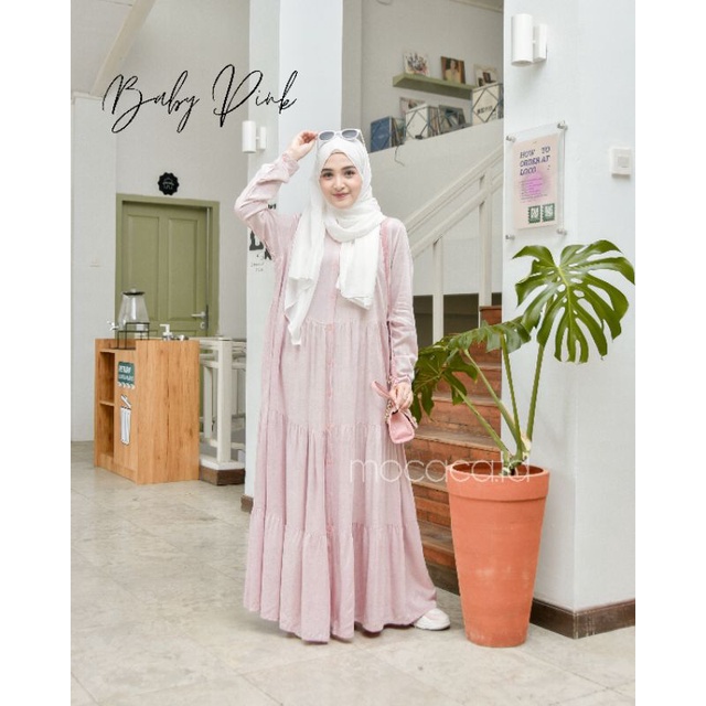 Gamis polos premium Babydol Lady Dress Rayon Twill Full Kancing busui soft babypink muda pink pastel