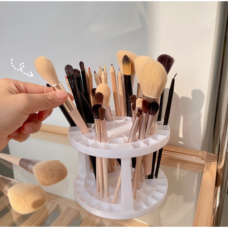 Rak Penyimpanan Brush Makeup Portable Bentuk Silinder Bahan Plastik