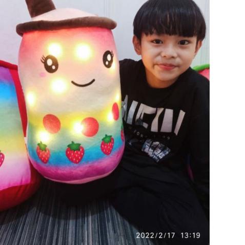 ✤ Boneka BOBA RAINBOW LED,BOBA milk LED boba boneka minuman boba printing dan Bordir Ukuran L dan ju