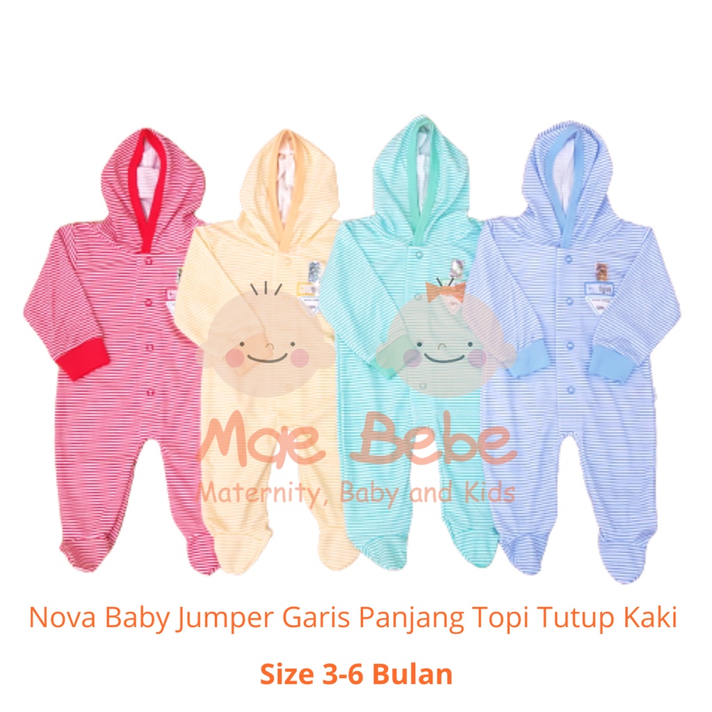 Nova Baby Sleepsuit Jumper Bayi Panjang Topi Tutup Kaki Salur