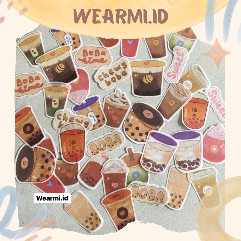 

40 pcs Sticker Pack Boba Drink & Daily Journal Stiker scrapbook Bujo Jurnal DIY Aesthetic Wearmi