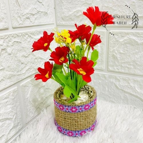 FURNITURE HIASAN RANGKAIAN BUNGA DAISY SET POT GONI , BUNGA PLASTIK ARTIFICIAL HIASAN SERBAGUNA