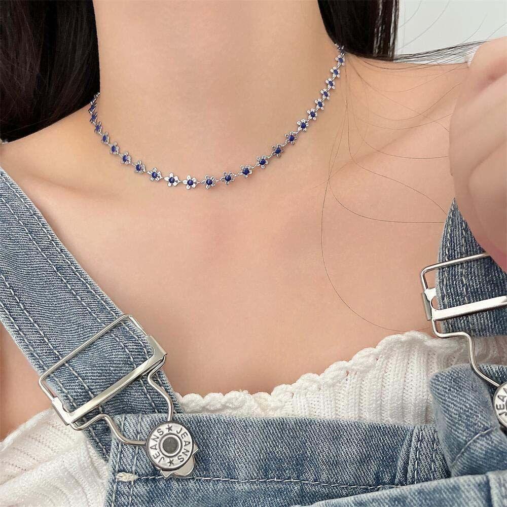 NEEDWAY Kalung Bunga Kecil Temperamen Trendi Minimalis Logam Hadiah Pacar Gadis Gaya Korea Necklace