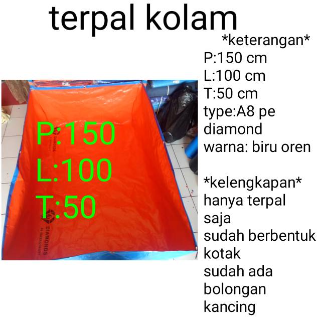 TERPAL KOLAM IKAN KOLAM LELE KOLAM MINI BAK AIR KOLAM CUPANG UK 150x100x50 type a8 PE.  BISA COD